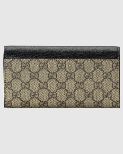 Gucci GG Supreme Canvas and Black Leather Continental Wallet