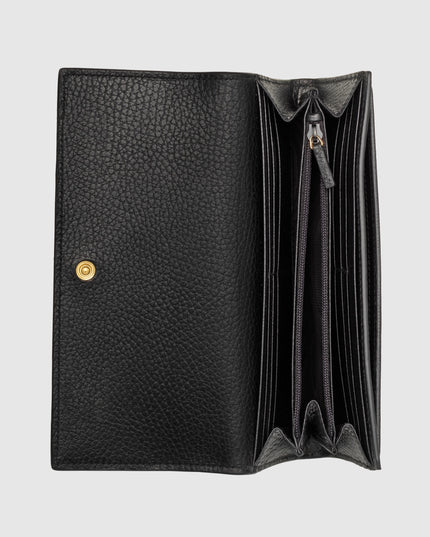 Gucci GG Supreme Canvas and Black Leather Continental Wallet