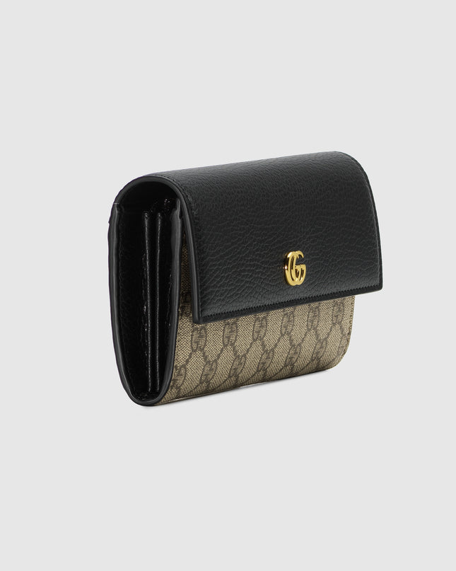 Gucci GG Supreme Canvas and Black Leather Continental Wallet