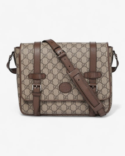 Gucci GG Supreme Messenger Bag with Buckle Flap – Beige/Brown