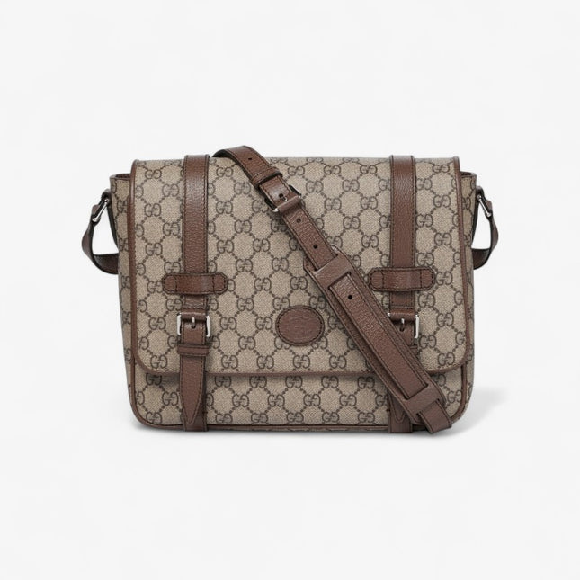 Gucci GG Supreme Messenger Bag with Buckle Flap – Beige/Brown