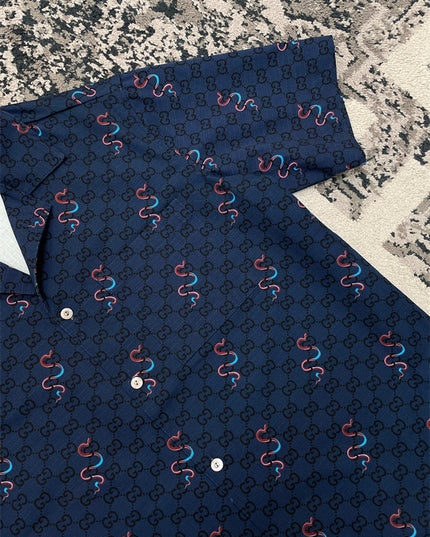 Gucci GG Supreme Silk Camp‑Collar Shirt with Snake Print