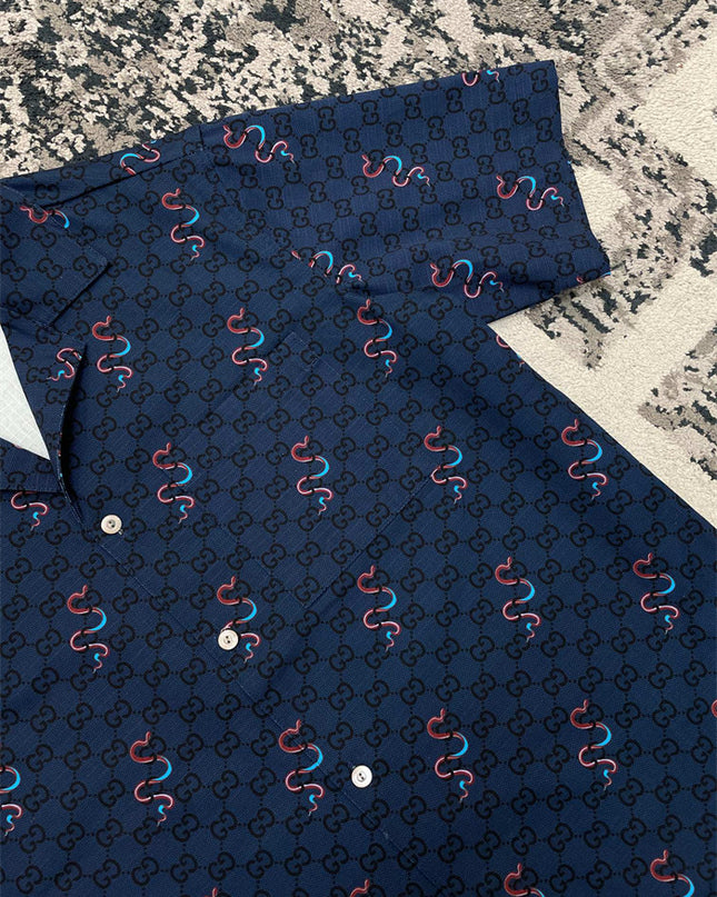 Gucci GG Supreme Silk Camp‑Collar Shirt with Snake Print