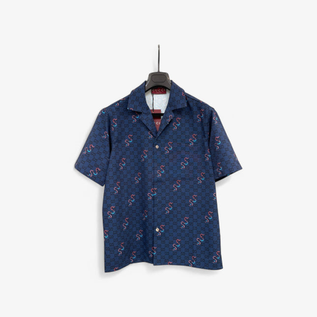 Gucci GG Supreme Silk Camp‑Collar Shirt with Snake Print