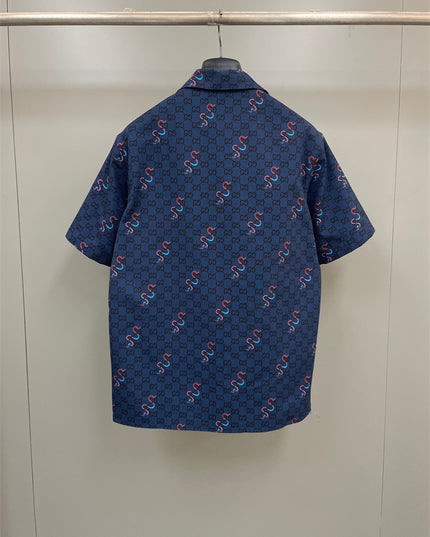 Gucci GG Supreme Silk Camp‑Collar Shirt with Snake Print
