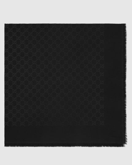 Gucci GG Wool & Silk Jacquard Shawl – Black