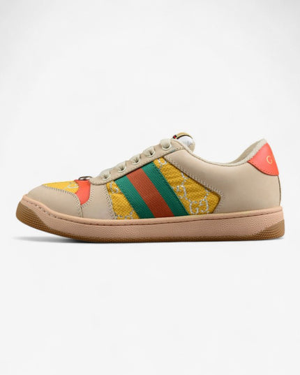 Gucci GG Yellow Monogram Sneaker with Coral Accents