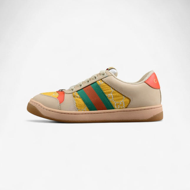 Gucci GG Yellow Monogram Sneaker with Coral Accents