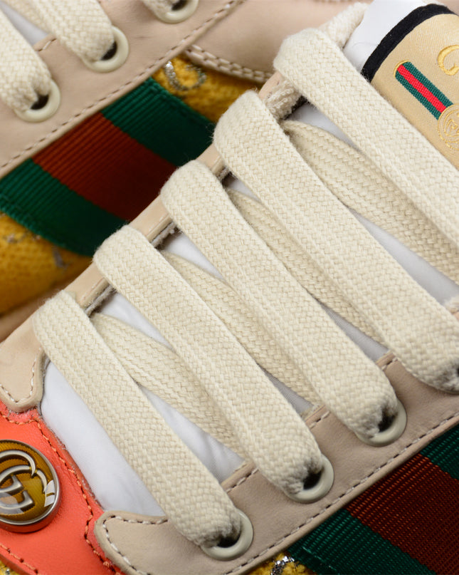 Gucci GG Yellow Monogram Sneaker with Coral Accents
