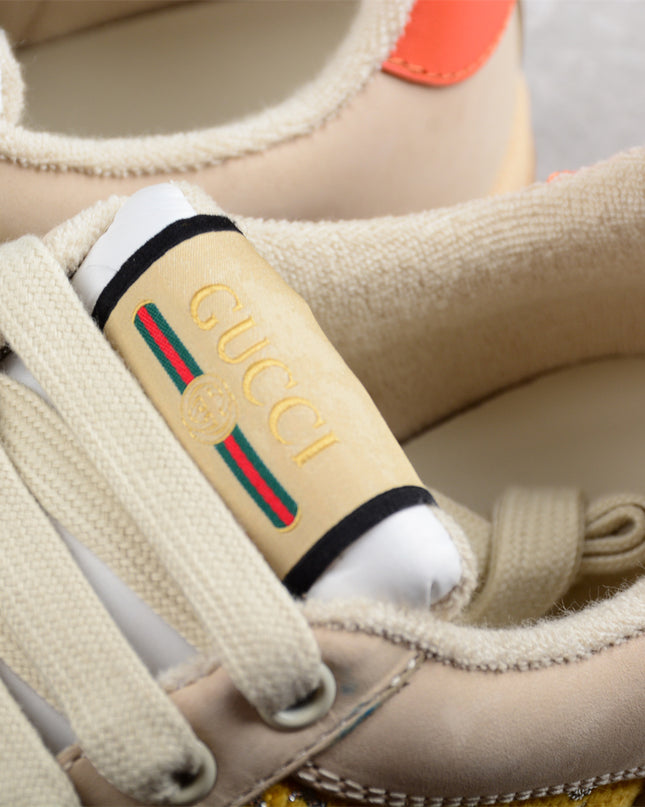 Gucci GG Yellow Monogram Sneaker with Coral Accents