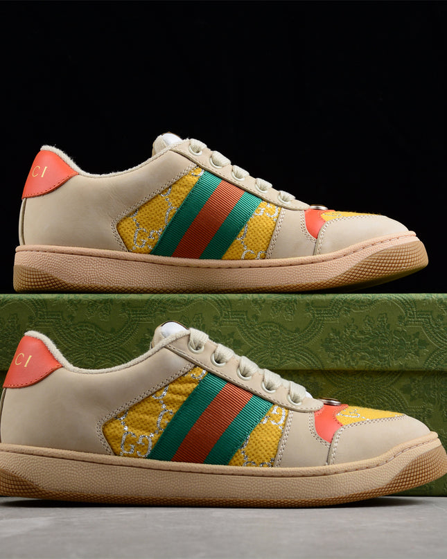 Gucci GG Yellow Monogram Sneaker with Coral Accents