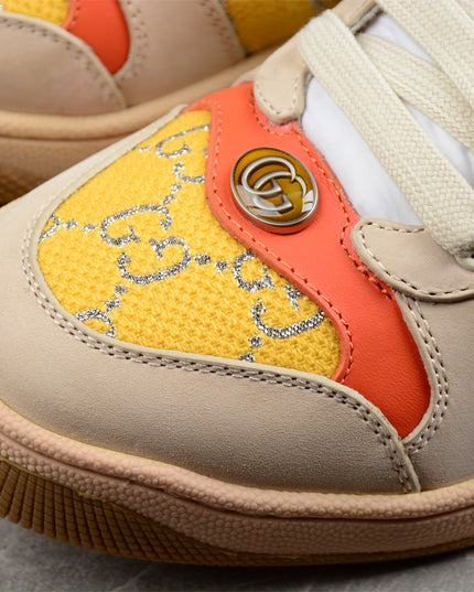Gucci GG Yellow Monogram Sneaker with Coral Accents