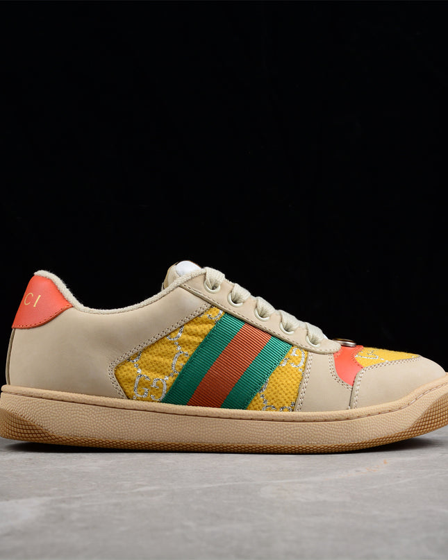 Gucci GG Yellow Monogram Sneaker with Coral Accents