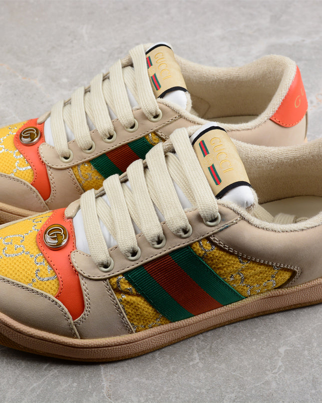 Gucci GG Yellow Monogram Sneaker with Coral Accents