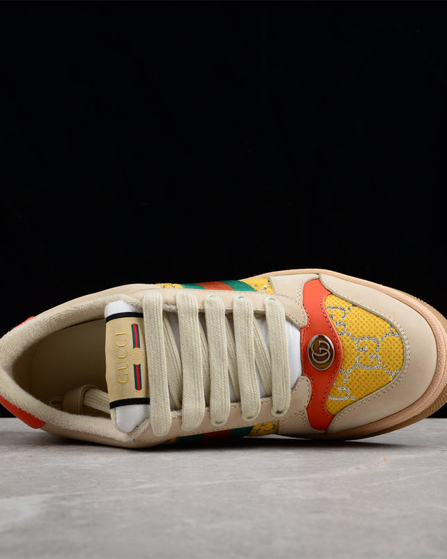 Gucci GG Yellow Monogram Sneaker with Coral Accents