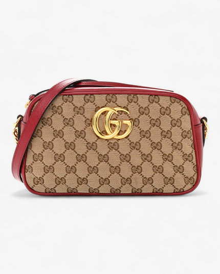 Gucci Marmont Small Shoulder Bag 447632- GG Canvas with Red Leather Trim