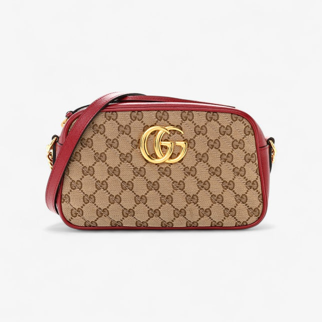 Gucci Marmont Small Shoulder Bag 447632- GG Canvas with Red Leather Trim