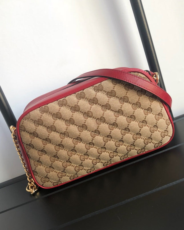 Gucci Marmont Small Shoulder Bag 447632- GG Canvas with Red Leather Trim