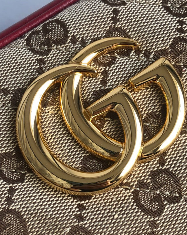 Gucci Marmont Small Shoulder Bag 447632- GG Canvas with Red Leather Trim