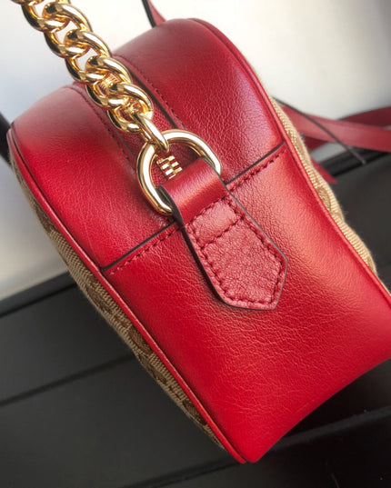 Gucci Marmont Small Shoulder Bag 447632- GG Canvas with Red Leather Trim