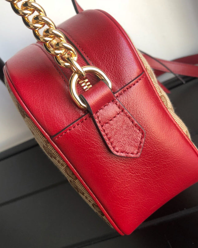 Gucci Marmont Small Shoulder Bag 447632- GG Canvas with Red Leather Trim