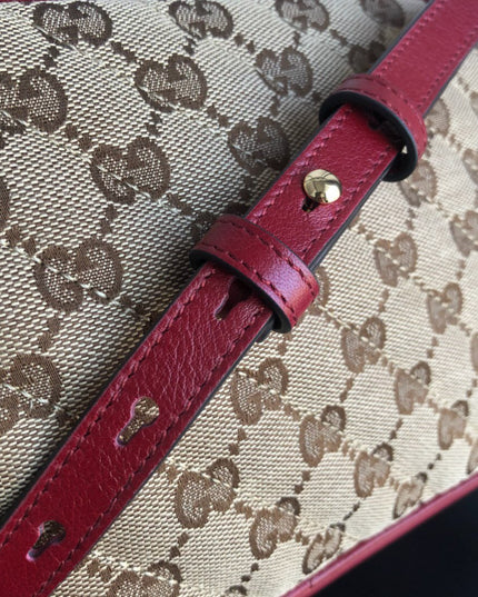 Gucci Marmont Small Shoulder Bag 447632- GG Canvas with Red Leather Trim