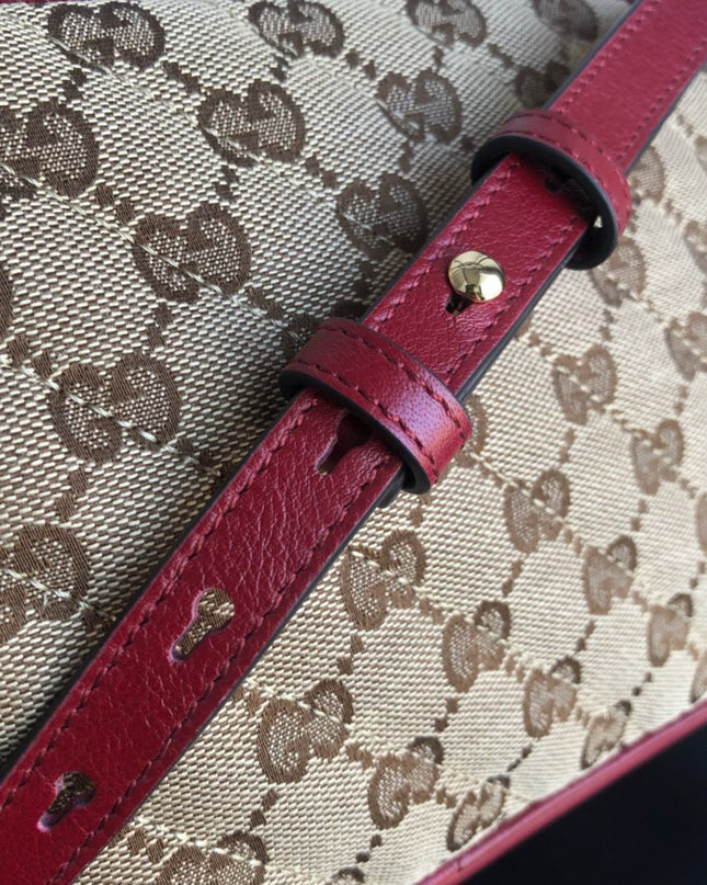 Gucci Marmont Small Shoulder Bag 447632- GG Canvas with Red Leather Trim