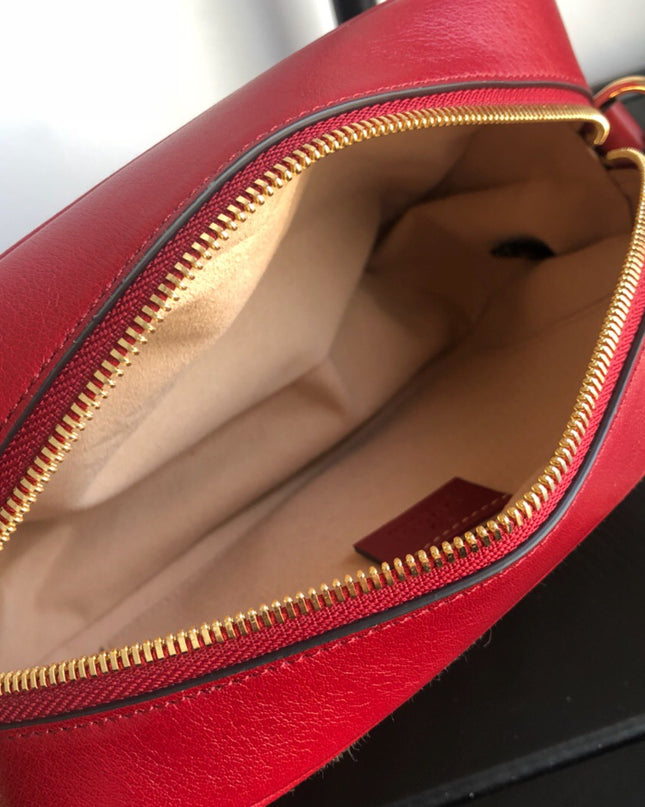 Gucci Marmont Small Shoulder Bag 447632- GG Canvas with Red Leather Trim