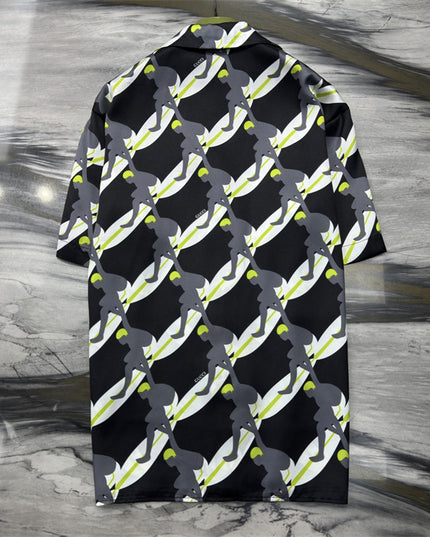 Gucci Graphic Tennis‑Player Printed Silk Camp‑Collar Shirt