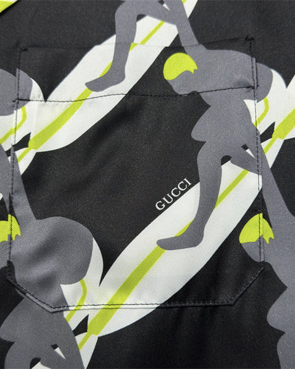 Gucci Graphic Tennis‑Player Printed Silk Camp‑Collar Shirt