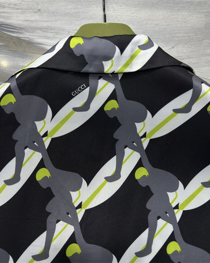 Gucci Graphic Tennis‑Player Printed Silk Camp‑Collar Shirt