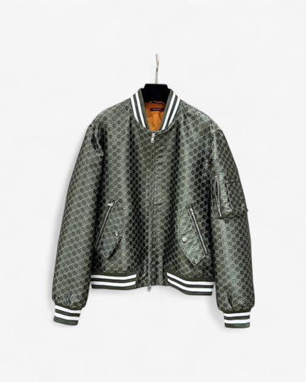 Gucci Green GG Monogram Bomber Jacket