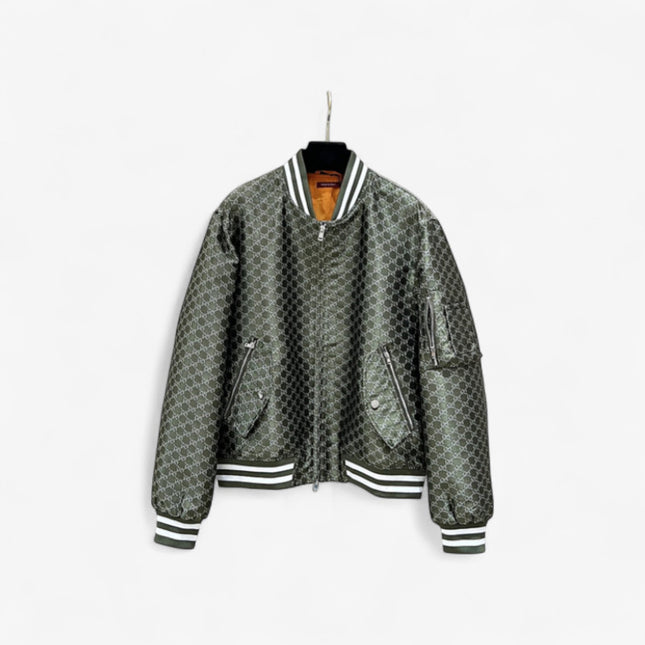Gucci Green GG Monogram Bomber Jacket