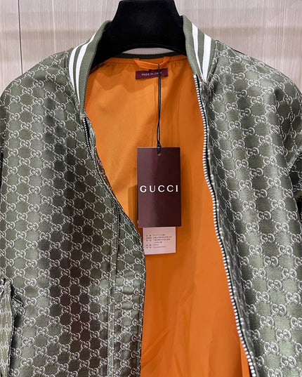 Gucci Green GG Monogram Bomber Jacket