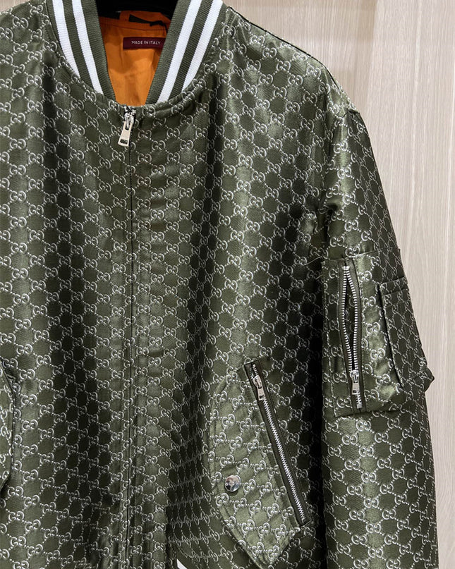 Gucci Green GG Monogram Bomber Jacket