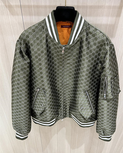 Gucci Green GG Monogram Bomber Jacket