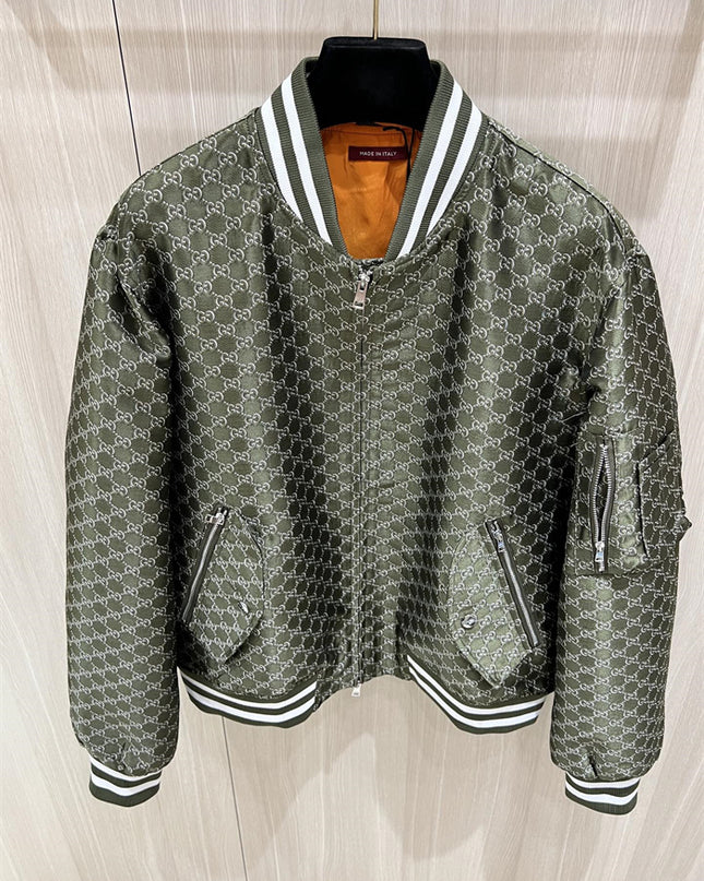 Gucci Green GG Monogram Bomber Jacket