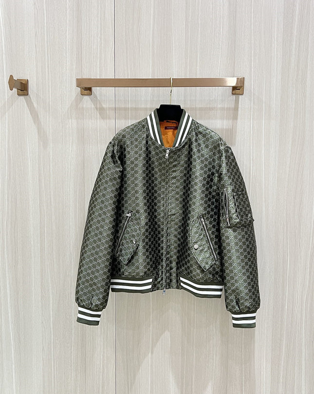 Gucci Green GG Monogram Bomber Jacket