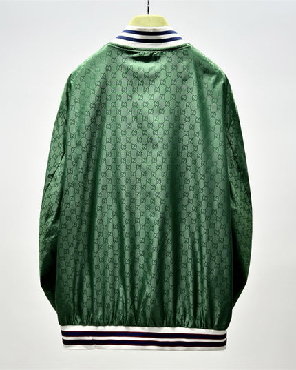 Gucci Green Satin Monogram Bomber Jacket
