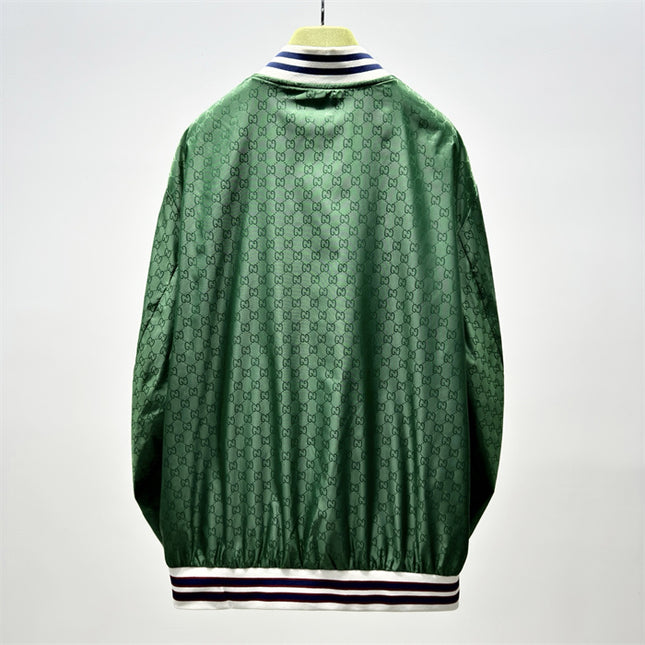Gucci Green Satin Monogram Bomber Jacket
