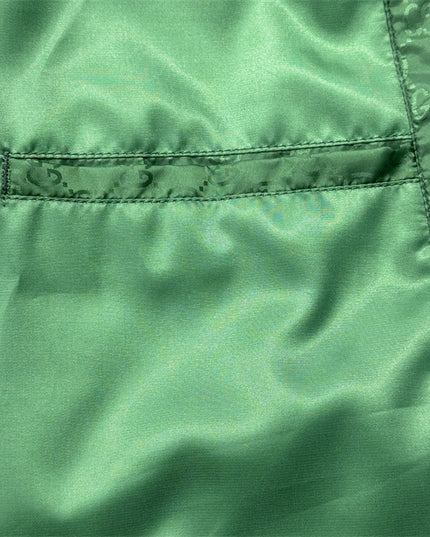 Gucci Green Satin Monogram Bomber Jacket
