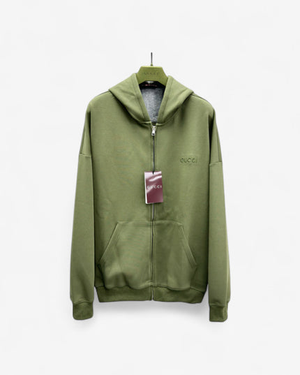 Gucci Green Zip-Up Cotton Hoodie
