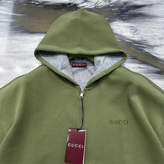 Gucci Green Zip-Up Cotton Hoodie