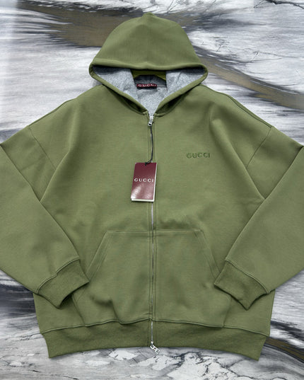 Gucci Green Zip-Up Cotton Hoodie
