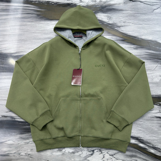 Gucci Green Zip-Up Cotton Hoodie