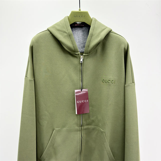 Gucci Green Zip-Up Cotton Hoodie