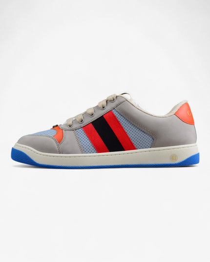 Gucci Grey-Blue Sneaker with Red-Black Web Stripe