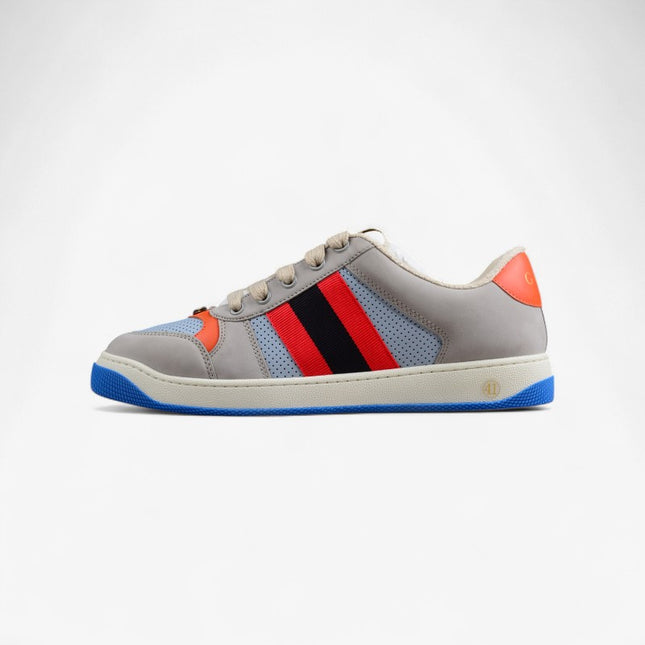 Gucci Grey-Blue Sneaker with Red-Black Web Stripe