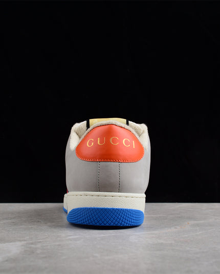 Gucci Grey-Blue Sneaker with Red-Black Web Stripe