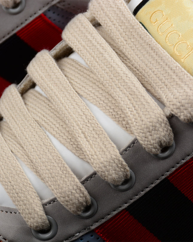 Gucci Grey-Blue Sneaker with Red-Black Web Stripe